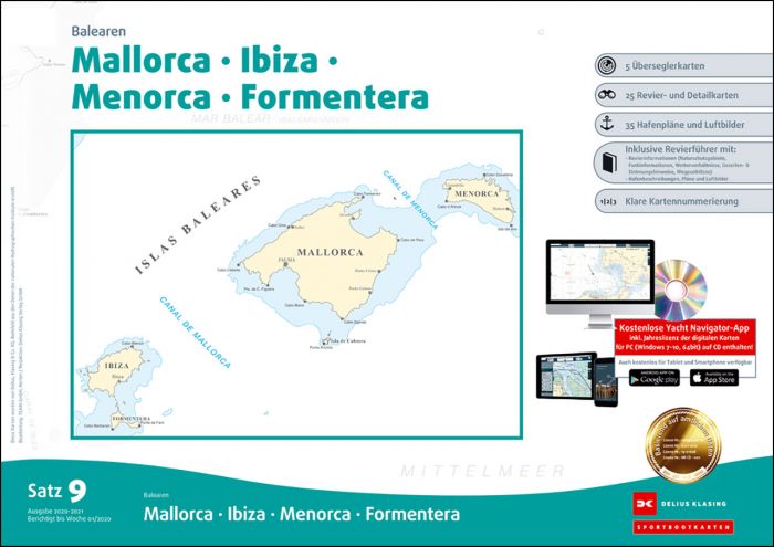 SEEKARTEN Satz 9 Revierführer Seekarte Balearen Mallorca Ibiza Yacht Navigator !